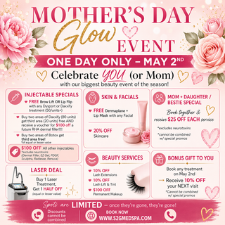 Promotional flyer for a Mother's Day beauty event with discounts and special offers.
